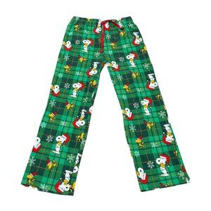 Peanuts Snoopy Christmas Plaid Pajama Pants Green Holiday Lounge